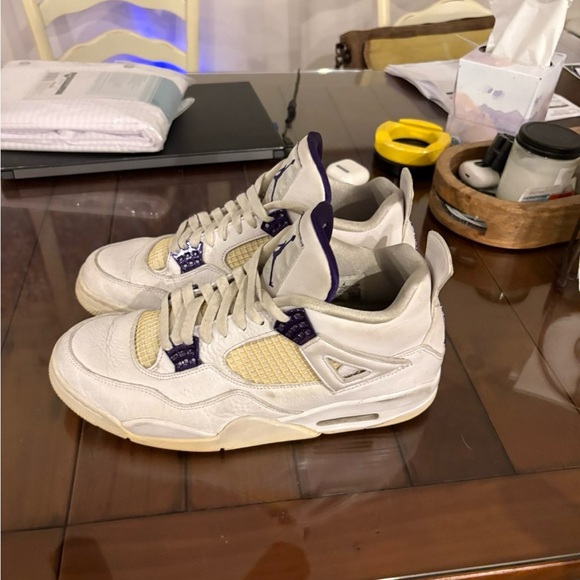 Air Jordan 4 Retro Metallic Purple- Men\'s White and Purple Sneakers